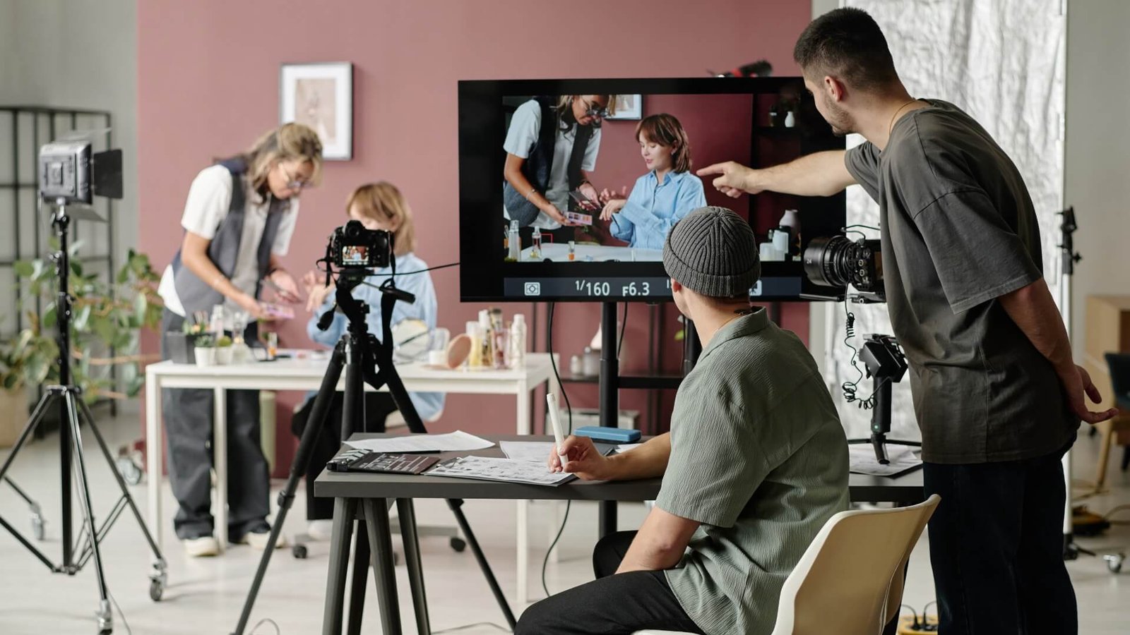 Creative team directing a video production